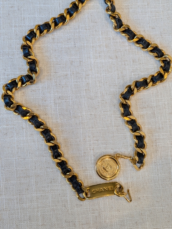 CHANEL | Accessories | Chanel Goldtone Chain Necklace With Black ...
